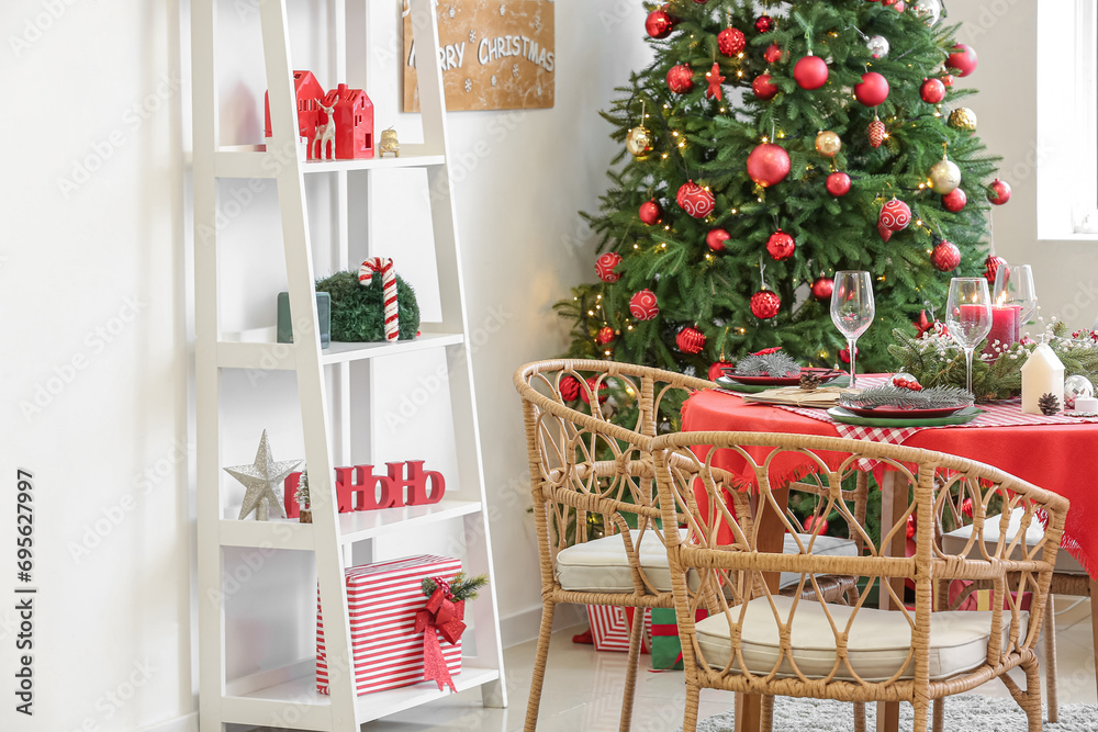 Beautiful Christmas table setting in living room