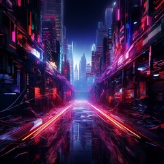 Wall Mural - an intricate digital abstract composition featuring a fusion of neon lights and fluid lines against 