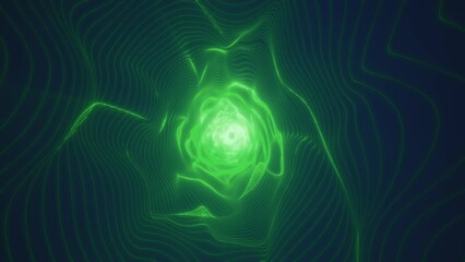 Poster - Abstract green energy tunnel made of lines and dots of particles, tunnel glowing shiny futuristic hi-tech, abstract background