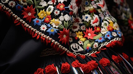 Sticker - Details of a traditional Romanian folk costume. generative ai