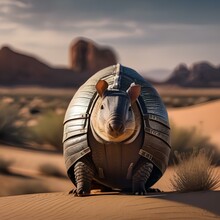 A Suave Armadillo In A Tailored Vest, Posing For A Portrait In A Desert Landscape2