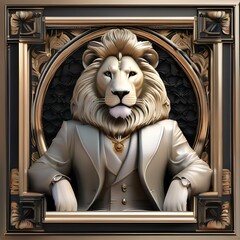 Wall Mural - A fashionable lion in stylish clothing, posing for a portrait with a regal and commanding presence2