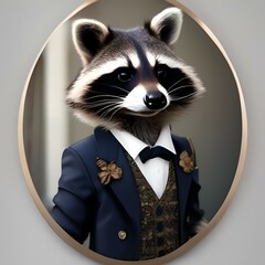 Wall Mural - A chic raccoon in fashionable attire, posing for a portrait with a mischievous look1