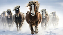 Beautiful Robust And Tough Icelandic Horses In Winter
