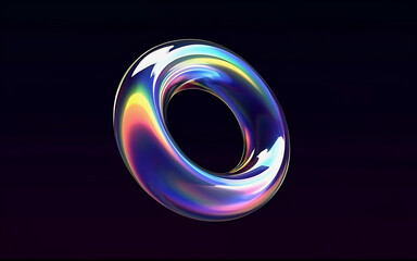 Abstract dark holographic iridescent neon background fluid liquid glass curved wave in motion 3d render.