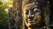 Buddha Head In Bayon Temple Of Cambodia