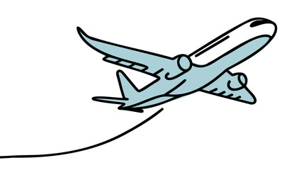 Wall Mural - Airplane one line drawing on a white background. Blue Airplane continuous single sketch. Minimalist contour design.