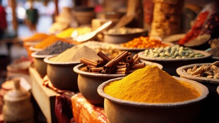 Wall Mural - Bright spices on the Indian market