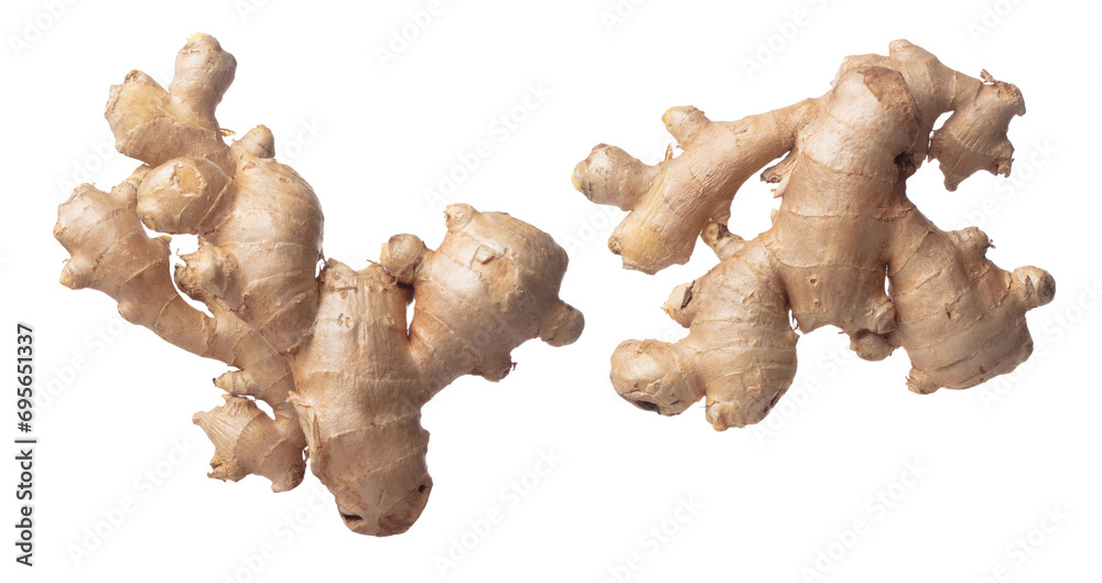 Photo Stock Ginger fall fly in mid air, fresh vegetable spice ginger ...