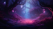 A Mystical Forest With A Purple Background.