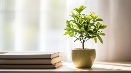 Wall Mural - a plant in a pot on a table next to books