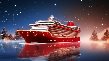 Wall Mural - Red cruise ship in the sea.