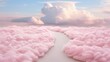 A of cotton candy clouds, shaped like hearts and connected by shimmering ribbons, creating a pathway for a message of love to travel.