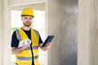 © DG PhotoStock - Senior professional caucasian white male real estate foreman inspecting inside the building construction, foreman checking the under construction building. Caucasian male engineer inspects interior.