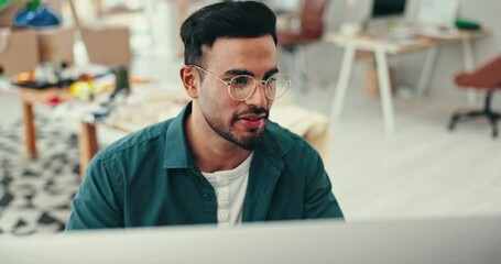 Poster - Business, yawn and man with burnout in office with low energy, sleepy or bored by design project. Fatigue, tired or overworked male designer exhausted by online research, development or report task