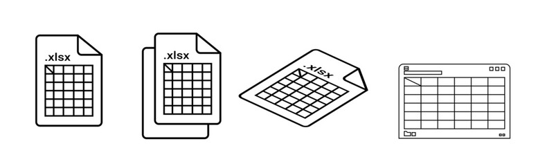 Poster - Spreadsheet on Computer screen line icon. Financial accounting report concept. office things for planning and accounting, analysis, audit, project management, marketing, research vector set