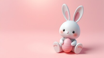 Sticker - 3D cute easter bunny on pink background -space for text