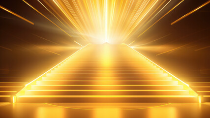 Wall Mural - Luxury yellow golden staircase with gold light ray for award ceremony. Generative AI	
