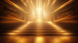 Fototapeta  - Luxury yellow golden staircase with gold light ray for award ceremony. Generative AI	
