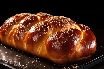 Wall Mural - Sabbath Bliss: Challah Bread, an Aromatic Jewish Tradition, Featuring a Braided Loaf with Golden, Shiny Crust - A Symbol of Celebration and Delicious Ritual.