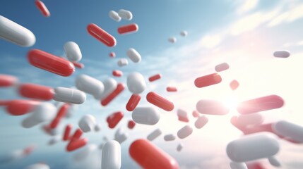 antibiotic pill capsules falling. Healthcare and medical 