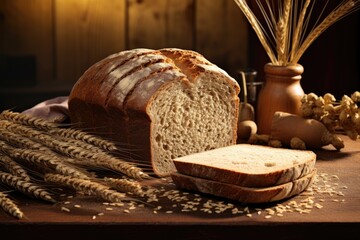 Wall Mural - Wood-Fired Artistry: Rustic Wheat Bread, Inspired by Grandmothers - Baked in a Traditional Oven, This Handcrafted Culinary Gem Delivers a Nostalgic and Authentic Sourdough Experience.

