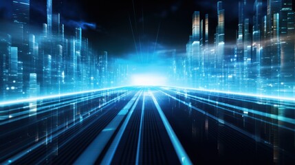 Poster - digital technology speed connect blue background, cyber nano information, abstract communication,