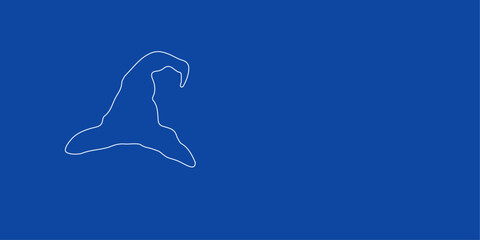 Poster - A large white outline wizard hat symbol on the left. Designed as thin white lines. Vector illustration on blue background