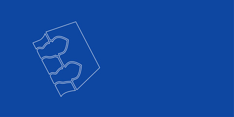 Poster - A large white outline magic book symbol on the left. Designed as thin white lines. Vector illustration on blue background