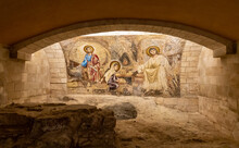 A Religious Mosaic Describing The Life Of Jesus In The Dungeon Of Saint Josephs Church Is Located On The Territory Of Church Of The Annunciation In The Nazareth City In Northern Israel
