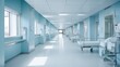 © CStock - long corridor in hospital with surgical beds.