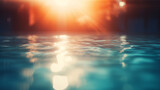 Fototapeta  - Sunset over water in a swimming pool. Blurred background