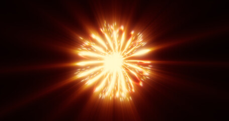 Wall Mural - abstract glowing looped light energy yellow orange round sphere atom from lines of wave dots and par