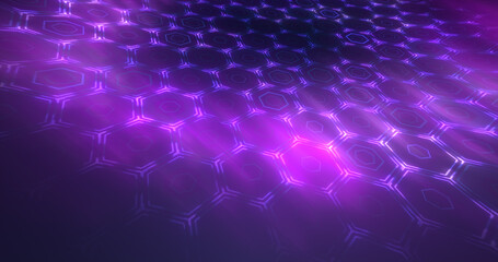 Poster - Abstract purple background pattern of hexagons glowing futuristic digital energy magical bright