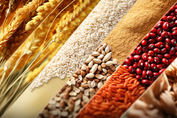 Wall Mural - A set of various types of cereals and legumes. Concept of farming and grain expression. Close-up. Healthy eating.