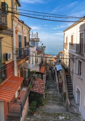 Wall Mural - view of a narrow village street in Pizzo Calabro in typical Italian shabby chic style