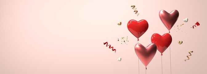 Poster - Appreciation and love theme - heart shaped balloons - 3D render