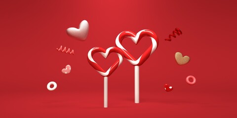 Poster - Appreciation and love theme - heart shaped lollipops - 3D render