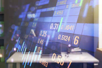 Aufkleber - Abstract creative financial graph and modern desktop with computer on background, forex and investment concept. Multiexposure
