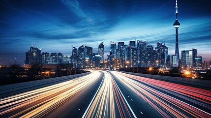 Wall Mural - The motion blur of a busy urban highway during the even