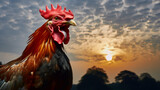 Fototapeta Zwierzęta - Rooster in the morning with sunrise. AI Generative.