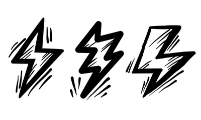 Poster - Set of electric lightning, thunder bolt in doodle style. isolated on white background. vector illustration
