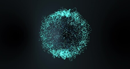 Sticker - Animation of glowing green mesh of connections spinning over black background