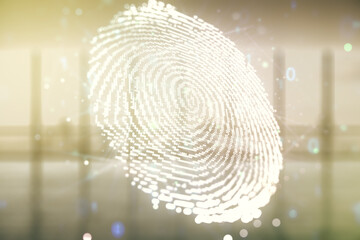 Aufkleber - Multi exposure of virtual graphic fingerprint sketch on empty classroom background, fingerprint scan data concept