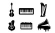 musical instruments detailed vectors or silhouettes set (Black and White) - 01