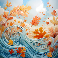 Canvas Print - Whimsical leaves spiraling in the air during an autumn breeze.