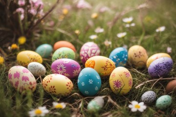 easter eggs in the grass