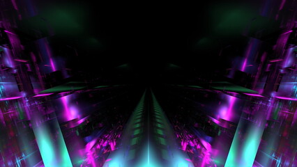 Fototapete - Digital city matrix, metaverse. Futuristic technological digital city, glowing structures of cyberspace. 3d render