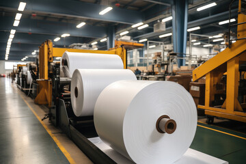 Poster - Large tray of roll paper at factory. Generative AI.