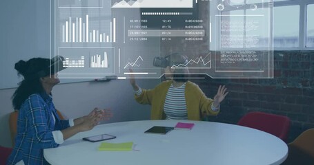 Poster - Animation of data processing over biracial businesswoman using vr headset
